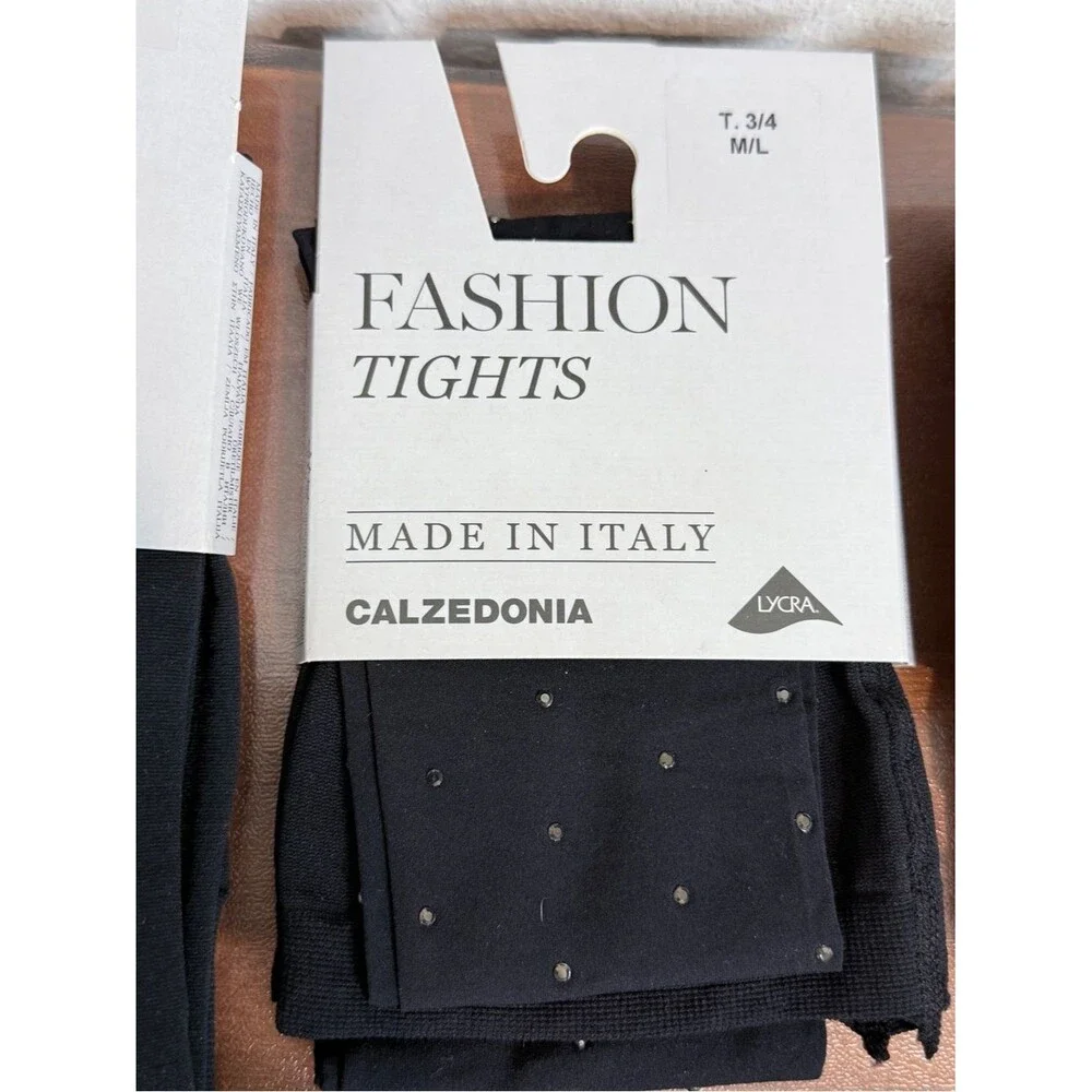 Calzedonia 5 Packs Black & Silver Fashion Tights Made in Italy M/L NWT